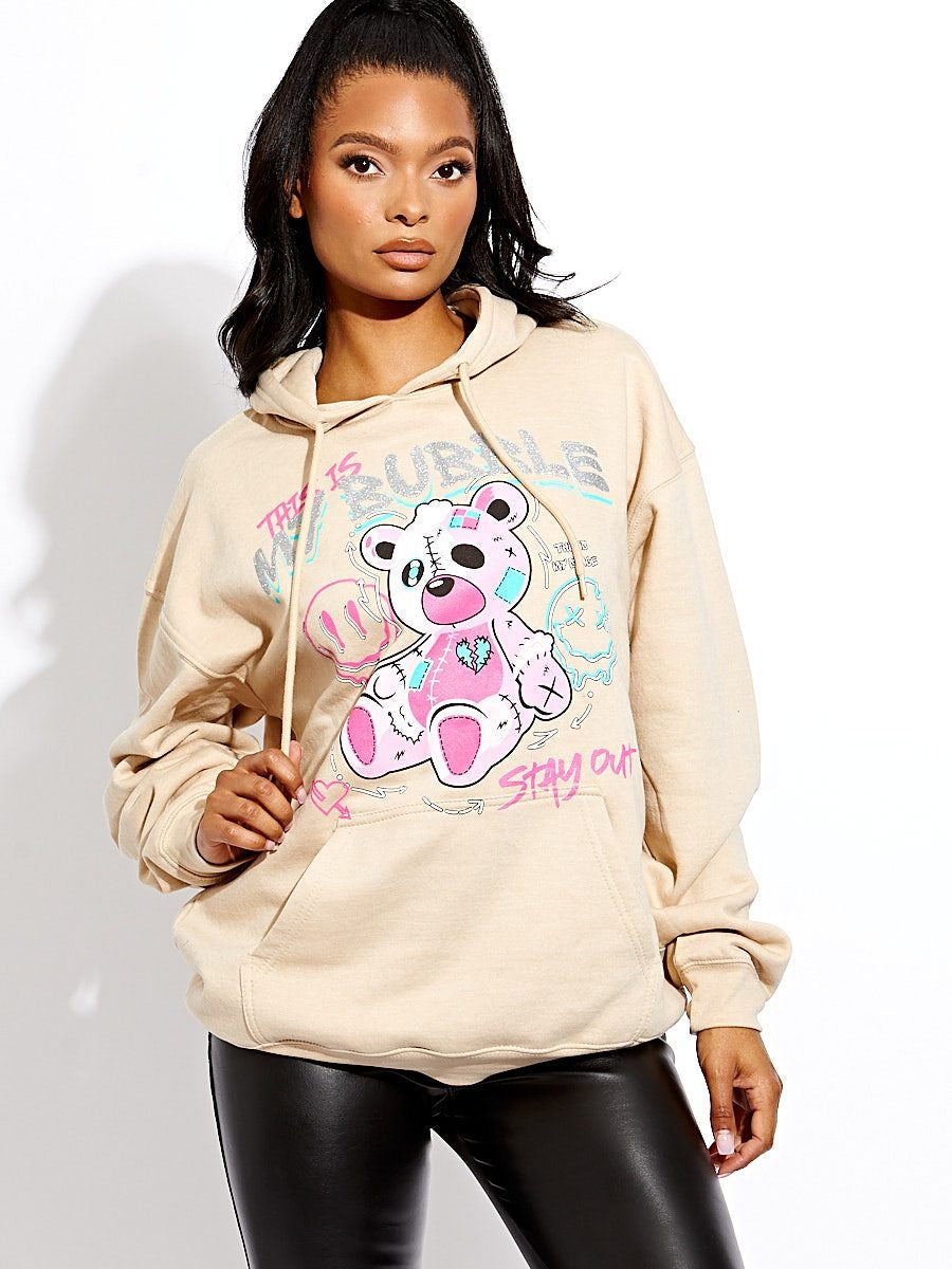 Beige My Bubble Graphic Print Hoodie - Vada - Storm Desire