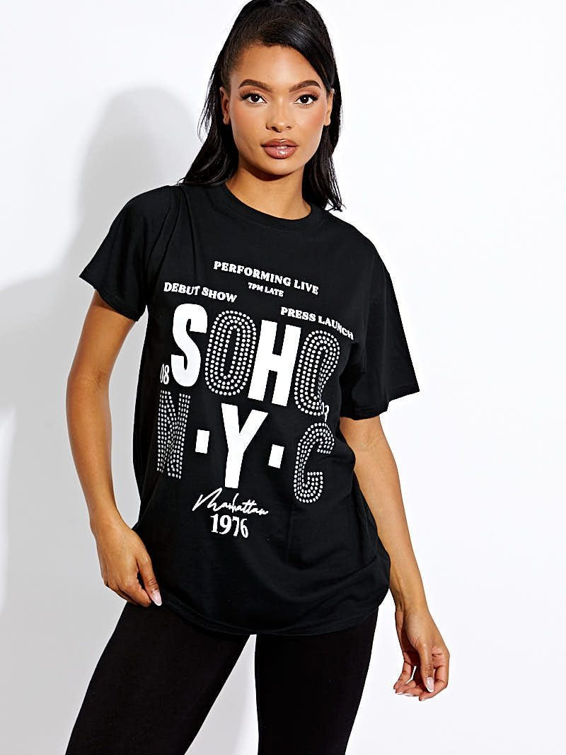 Black SOHO Print Graphic T-Shirt - Araceli - Storm Desire