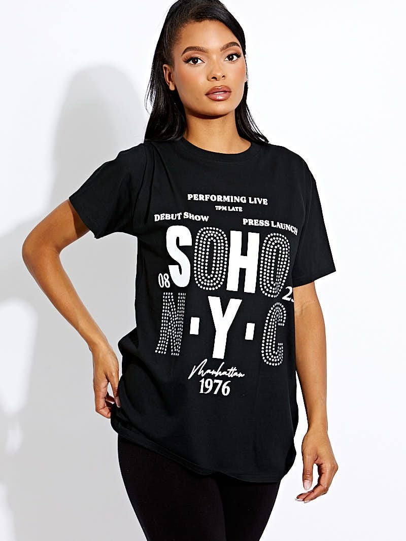 Black SOHO Print Graphic T-Shirt - Araceli - Storm Desire