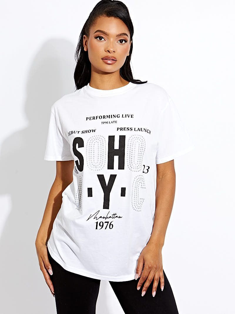 White SOHO Print Graphic T-Shirt - Araceli - Storm Desire