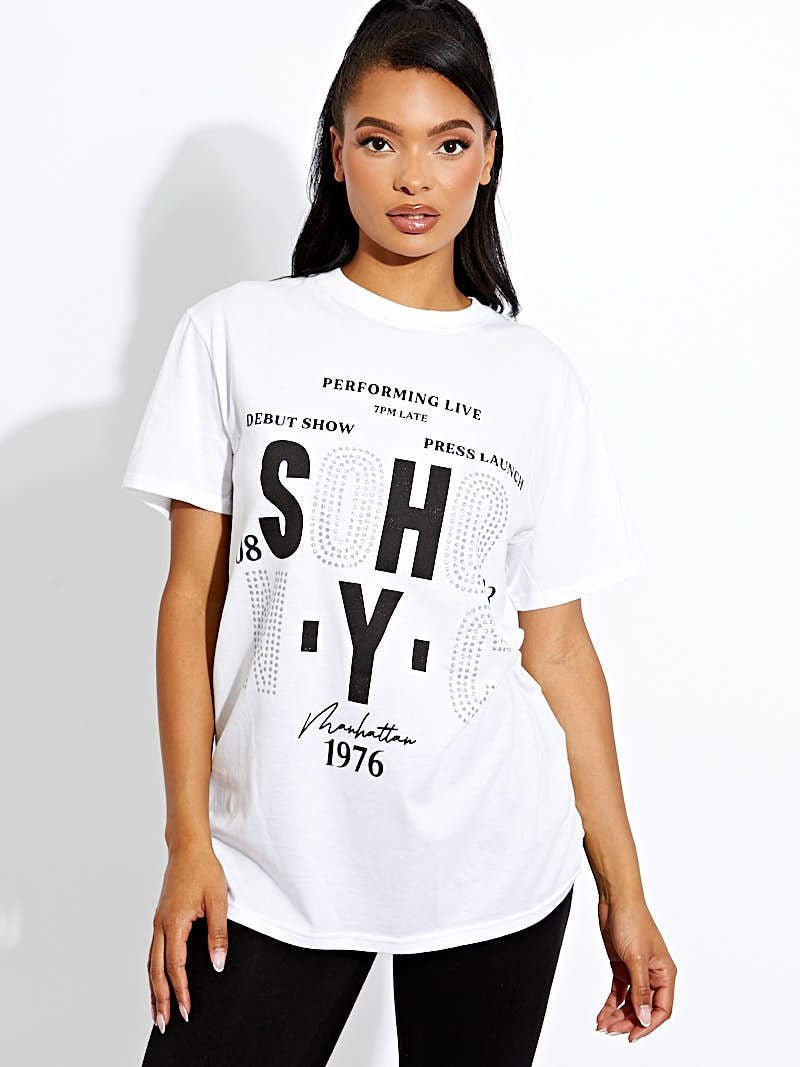 White SOHO Print Graphic T-Shirt - Araceli - Storm Desire