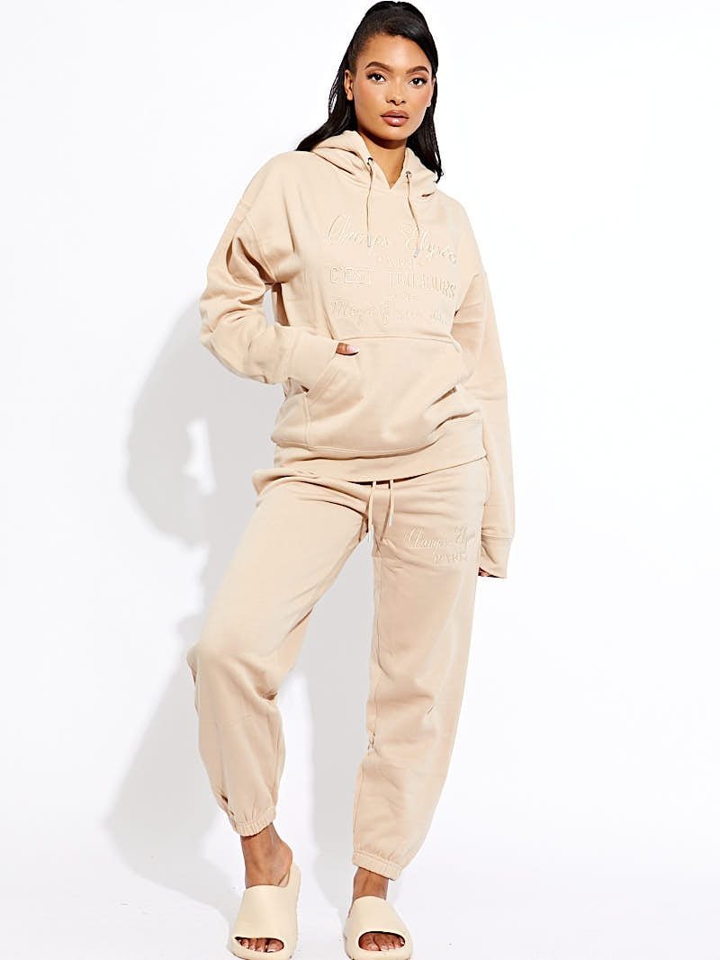 Beige Champs Elysee's Hooded Jogger Set - Araya - Storm Desire