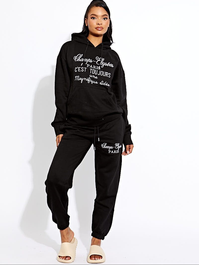 Black Champs Elysee's Hooded Jogger Set - Araya - Storm Desire