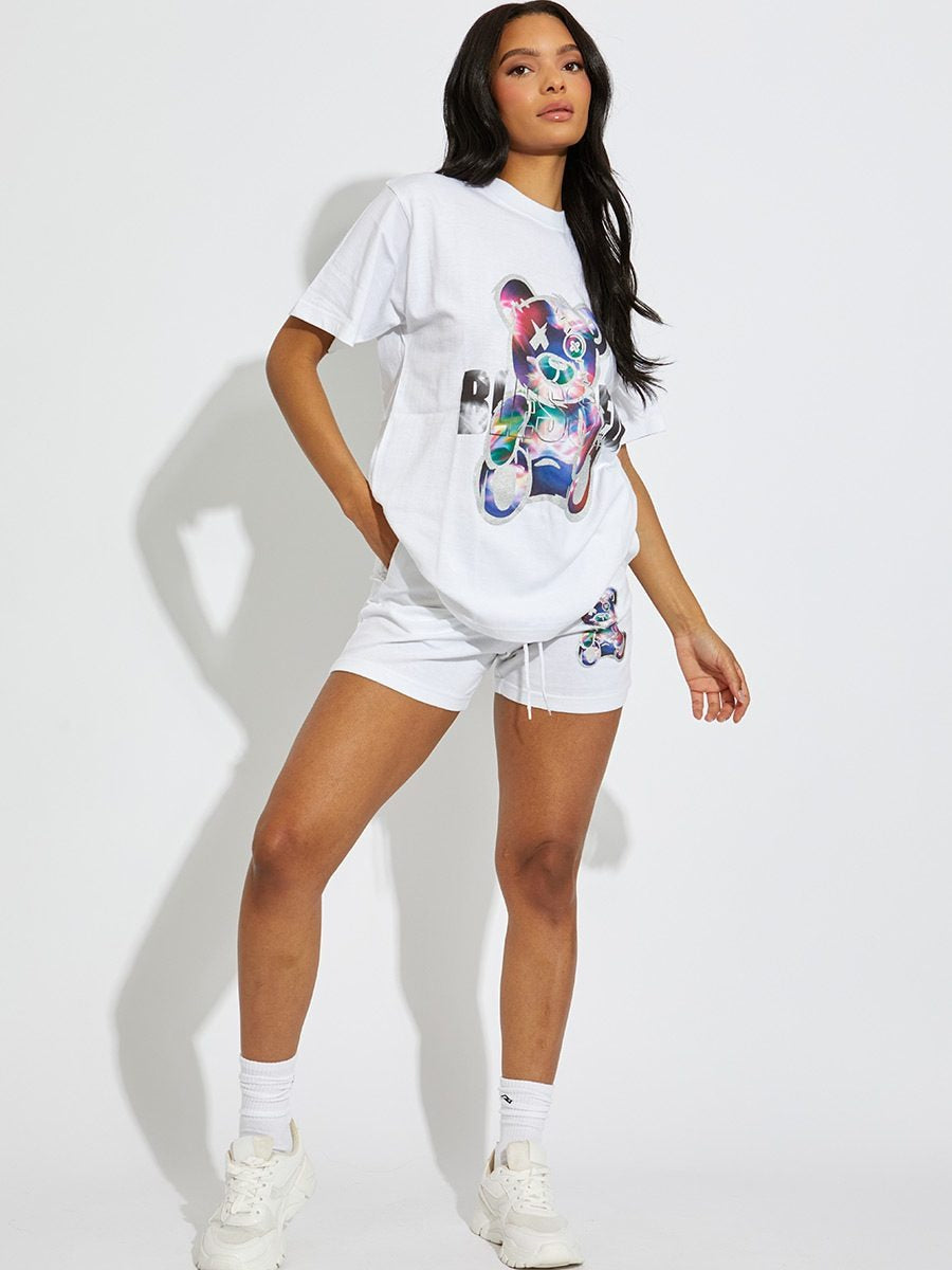White Blessed Teddy Oversized T-Shirt & Shorts Set - Blaire - Storm Desire