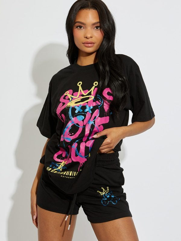 Black Self Love Club Oversized T-Shirt & Shorts Set - Louise - Storm Desire