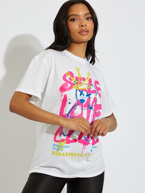 White Self Love Club Teddy Graphic T-Shirt - Aleena - Storm Desire
