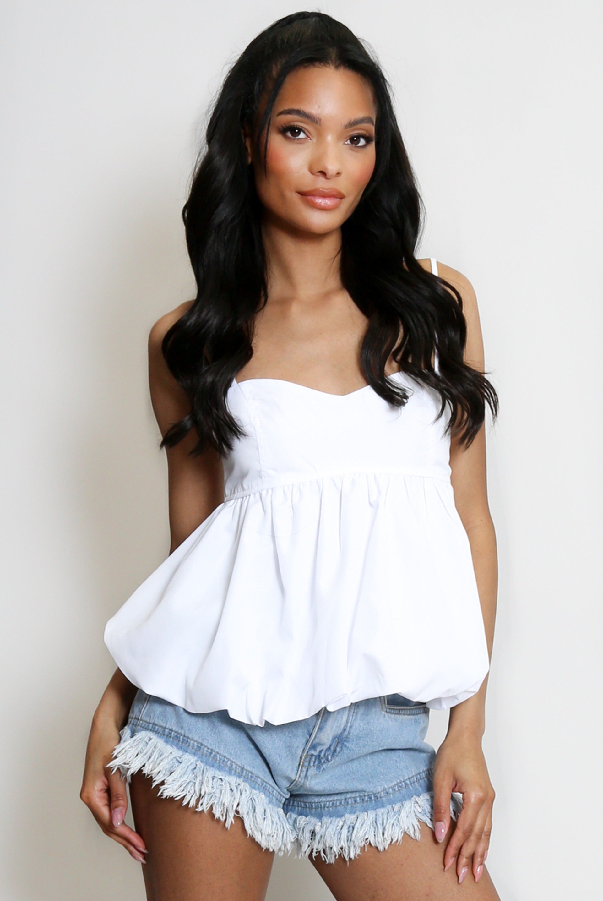 Strappy Bubble Hem Cropped Top - Emberly