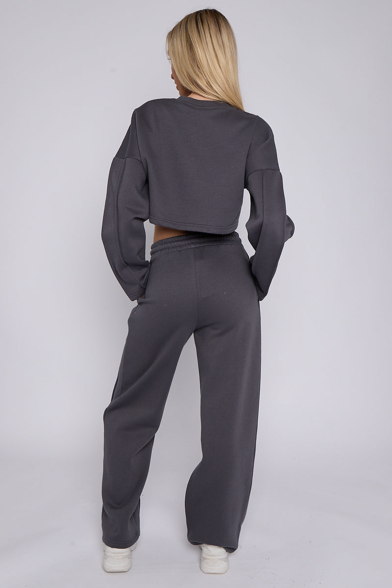 Baggy Crop Top And Flare Joggers Loungewear Set - Jamie - Storm Desire
