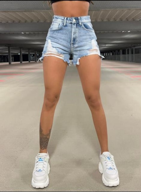 Denim Blue Shredded Hot pants - Loretta - Storm Desire
