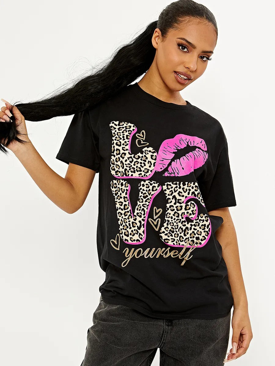 Black Love Lips Graphic Printed T-Shirt - Stephanie - Storm Desire