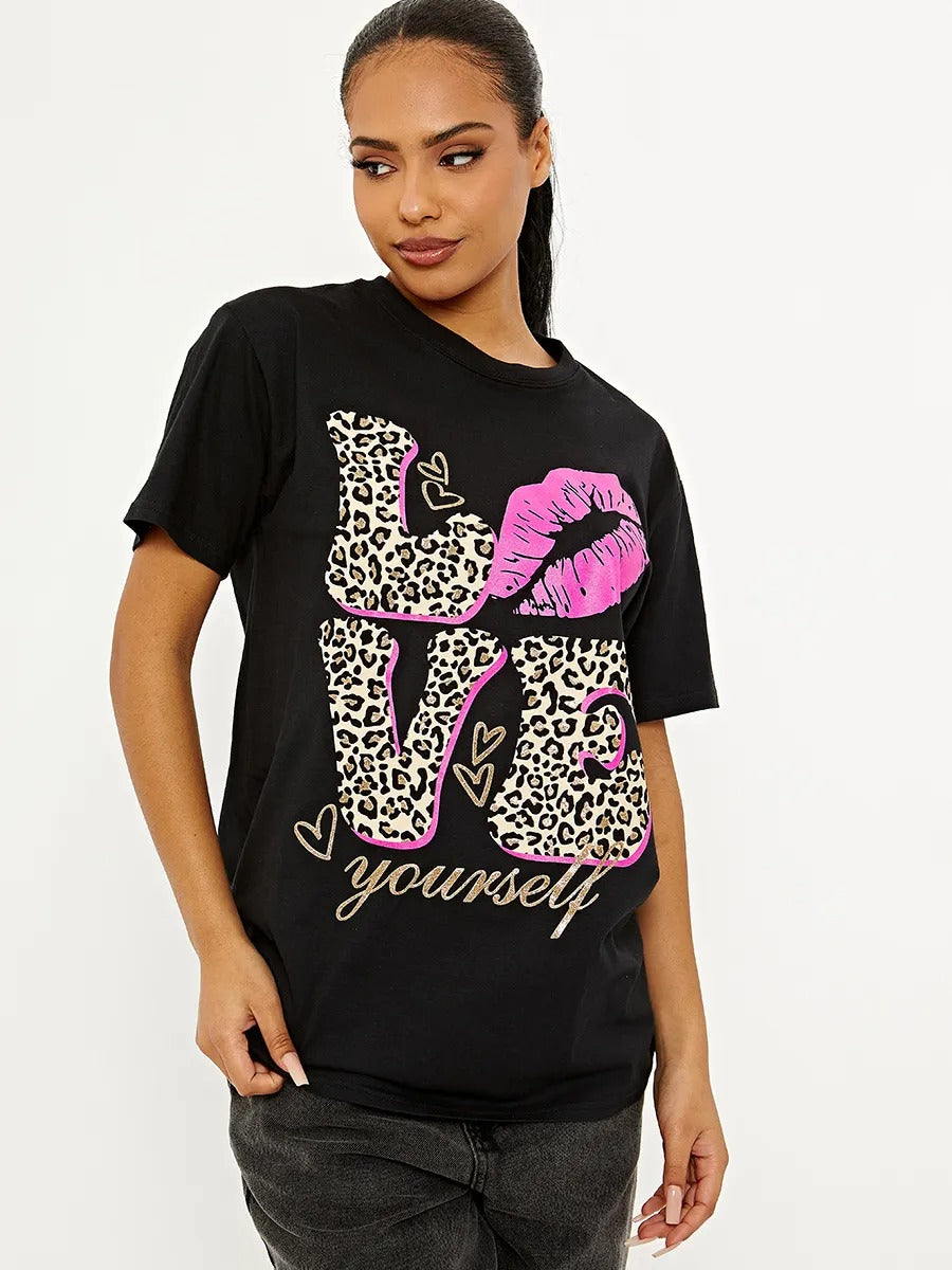 Black Love Lips Graphic Printed T-Shirt - Stephanie - Storm Desire