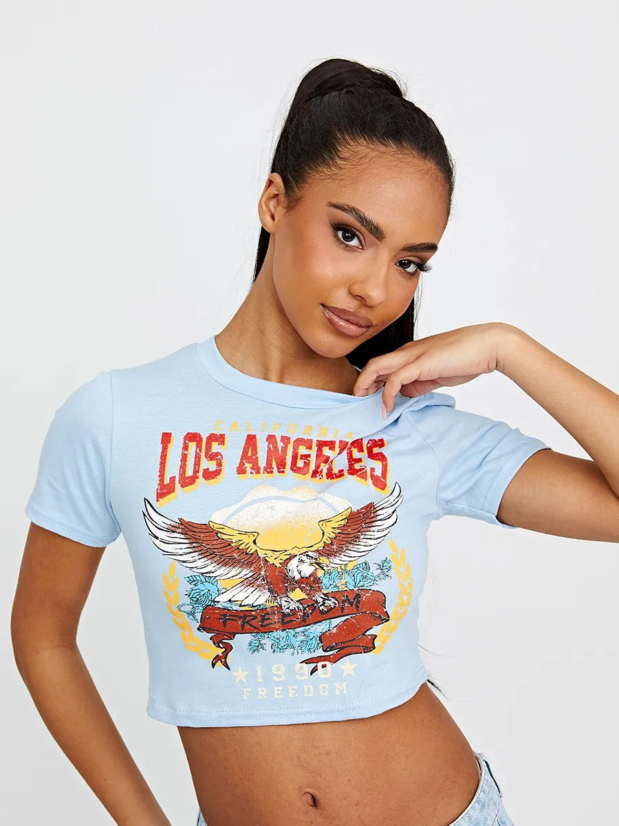 Blue Freedom Eagle Printed Crop Top - Diana - Storm Desire