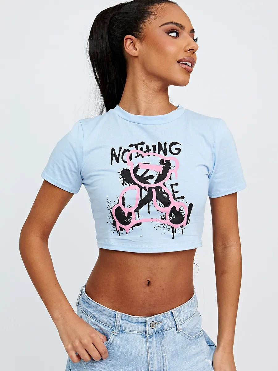 Blue Nothing Graphic Printed Crop Top - Zoey - Storm Desire