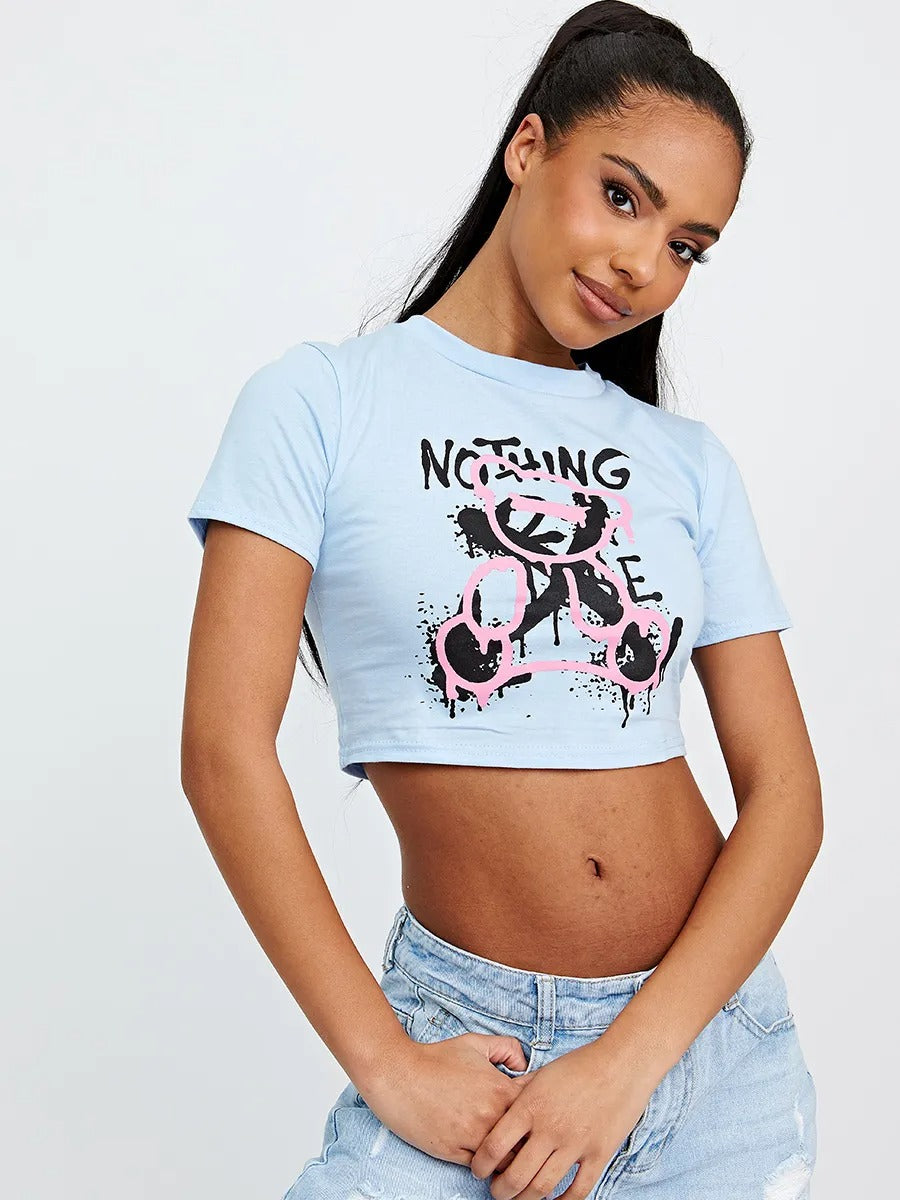 Blue Nothing Graphic Printed Crop Top - Zoey - Storm Desire