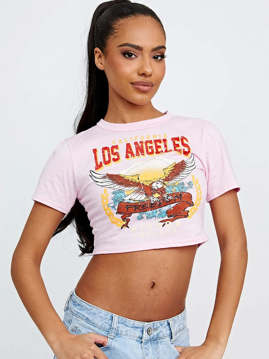 Pink Freedom Eagle Printed Crop Top - Diana - Storm Desire