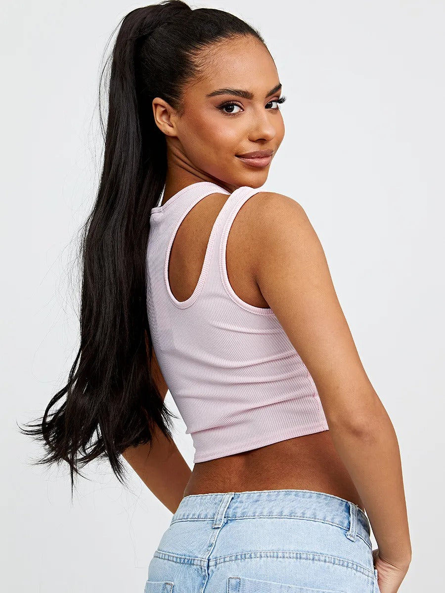 Pink Cut Out Shoulder Ribbed Crop Top - Amira - Storm Desire