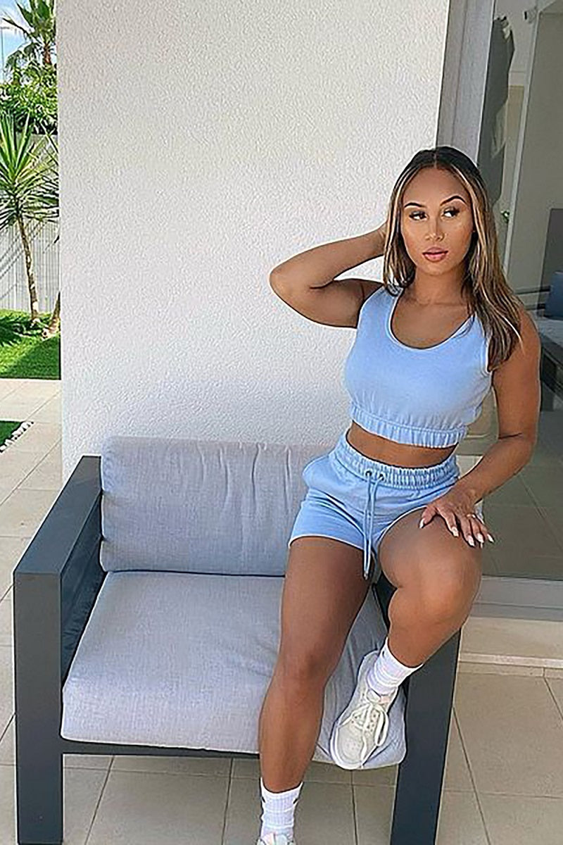 Blue Crop Top & Shorts Co-ord Set - Morgan - Storm Desire