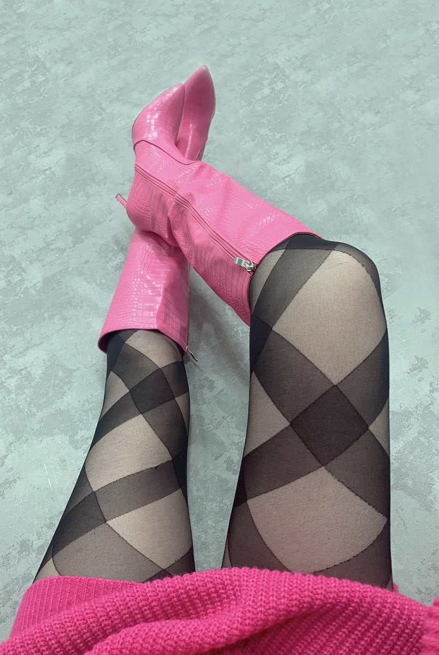 Black Designer Pattern Tights - Denver - Storm Desire