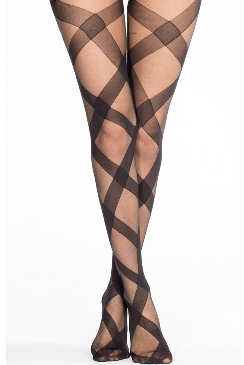 Black Designer Pattern Tights - Denver - Storm Desire