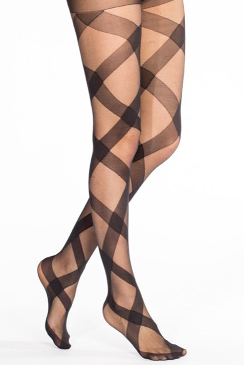 Black Designer Pattern Tights - Denver - Storm Desire