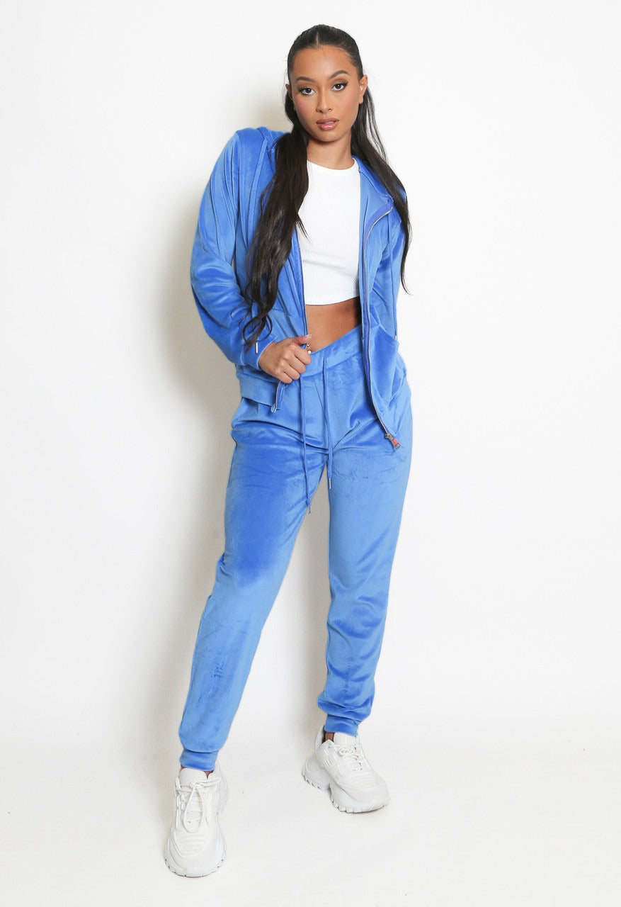 Blue Velvet Hooded Loungewear Set -  Megan - Storm Desire