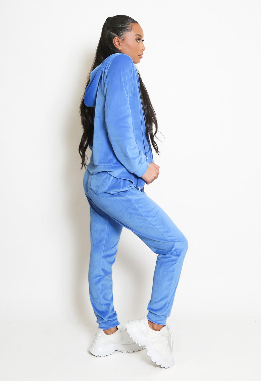 Blue Velvet Hooded Loungewear Set -  Megan - Storm Desire