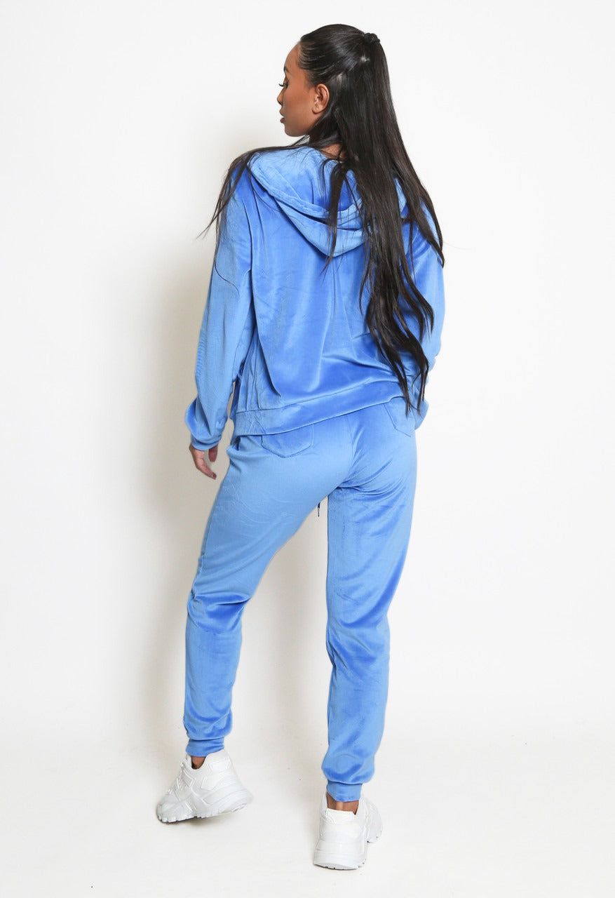 Blue Velvet Hooded Loungewear Set -  Megan - Storm Desire