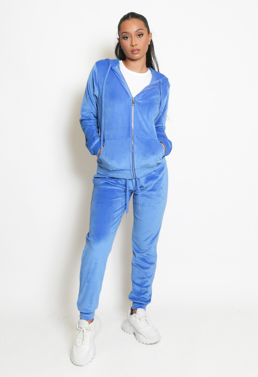 Blue Velvet Hooded Loungewear Set -  Megan - Storm Desire