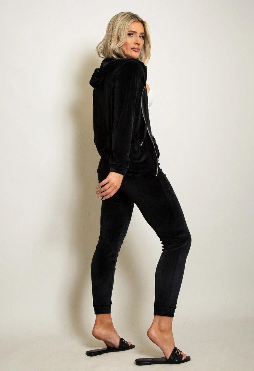 Black Velvet Hooded Loungewear Set - Megan - Storm Desire