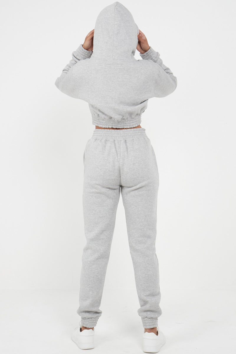 Grey Crop Zip Hooded Loungewear - Valentina - Storm Desire