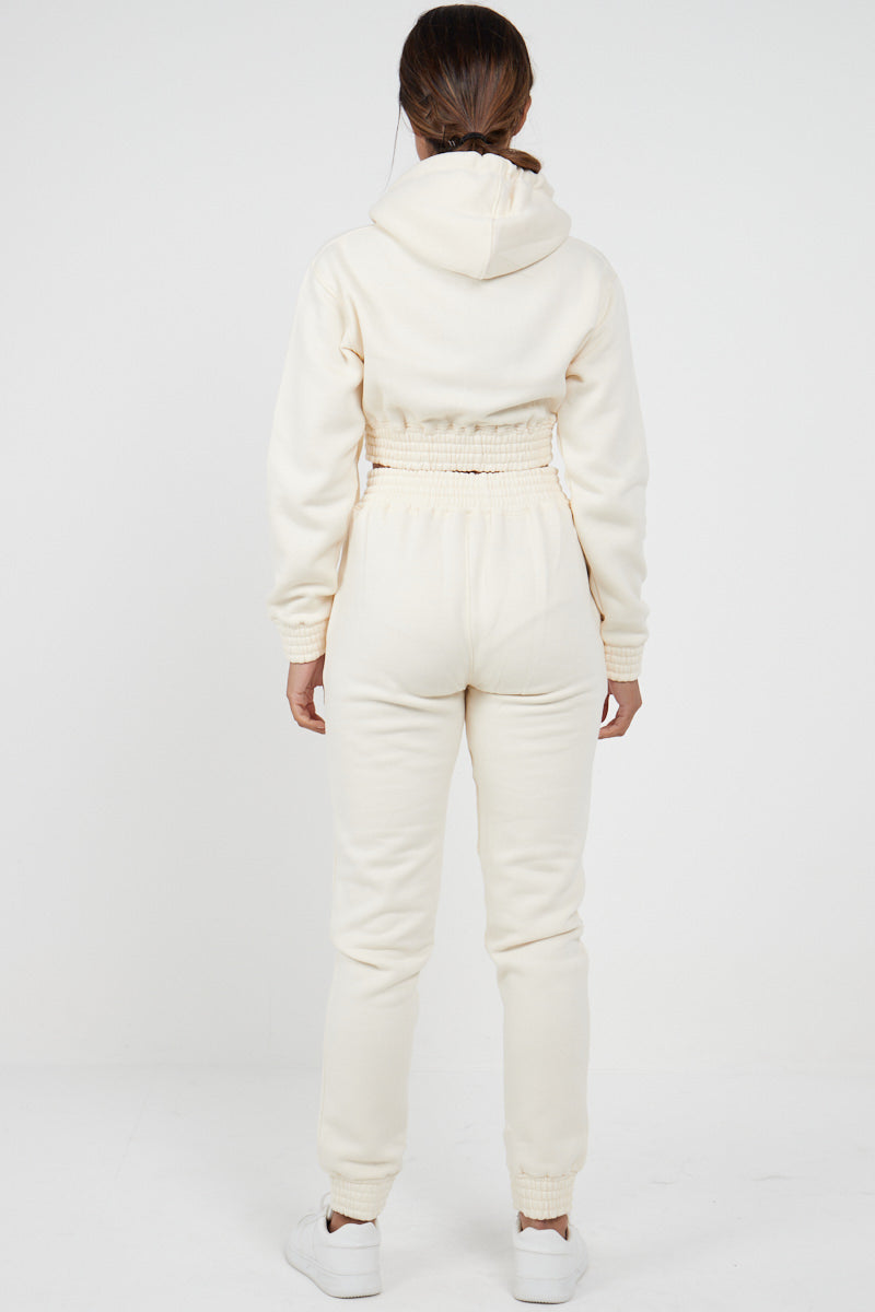 Cream Crop Hooded Loungewear - Valentina - Storm Desire