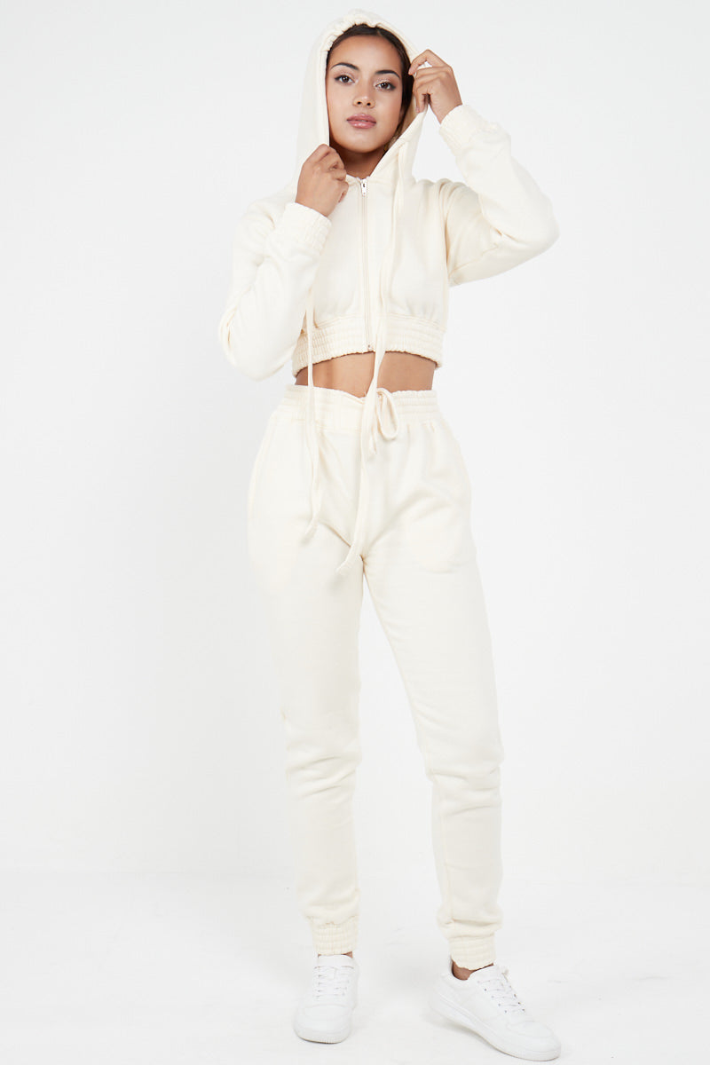 Cream Crop Hooded Loungewear - Valentina - Storm Desire