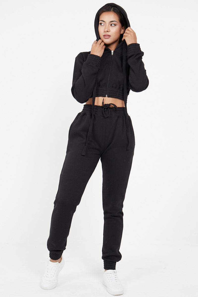 Kids Black Crop Hooded Loungewear - Valentina - Storm Desire