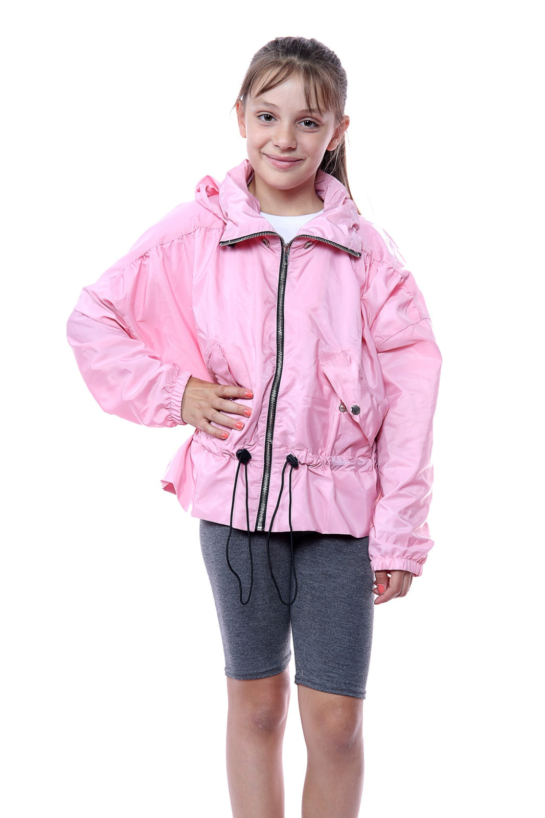 Kids Baby Pink High Neck Hooded Festival Jacket - Parker - Storm Desire