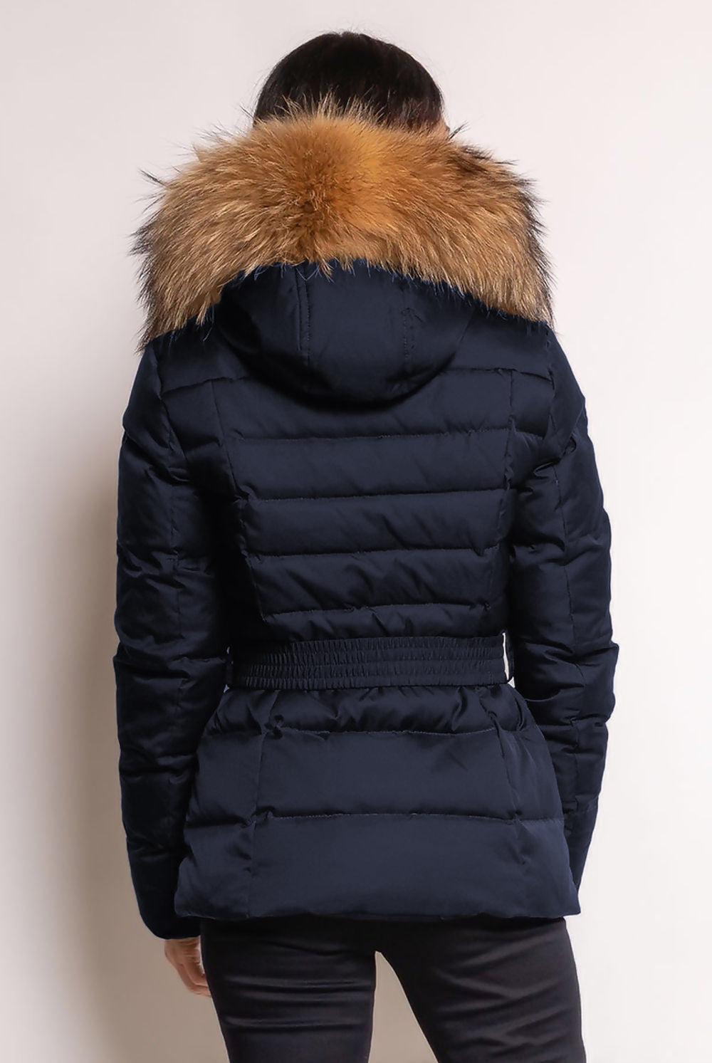 Navy Blue Natural Fur Hood Attentif Puffer Jacket - Karter - Storm Desire