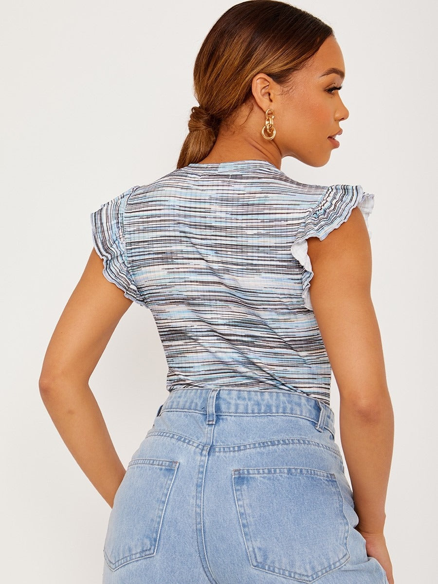 Blue Multi Coloured Ribbed Bodysuit - Ryleigh - Storm Desire