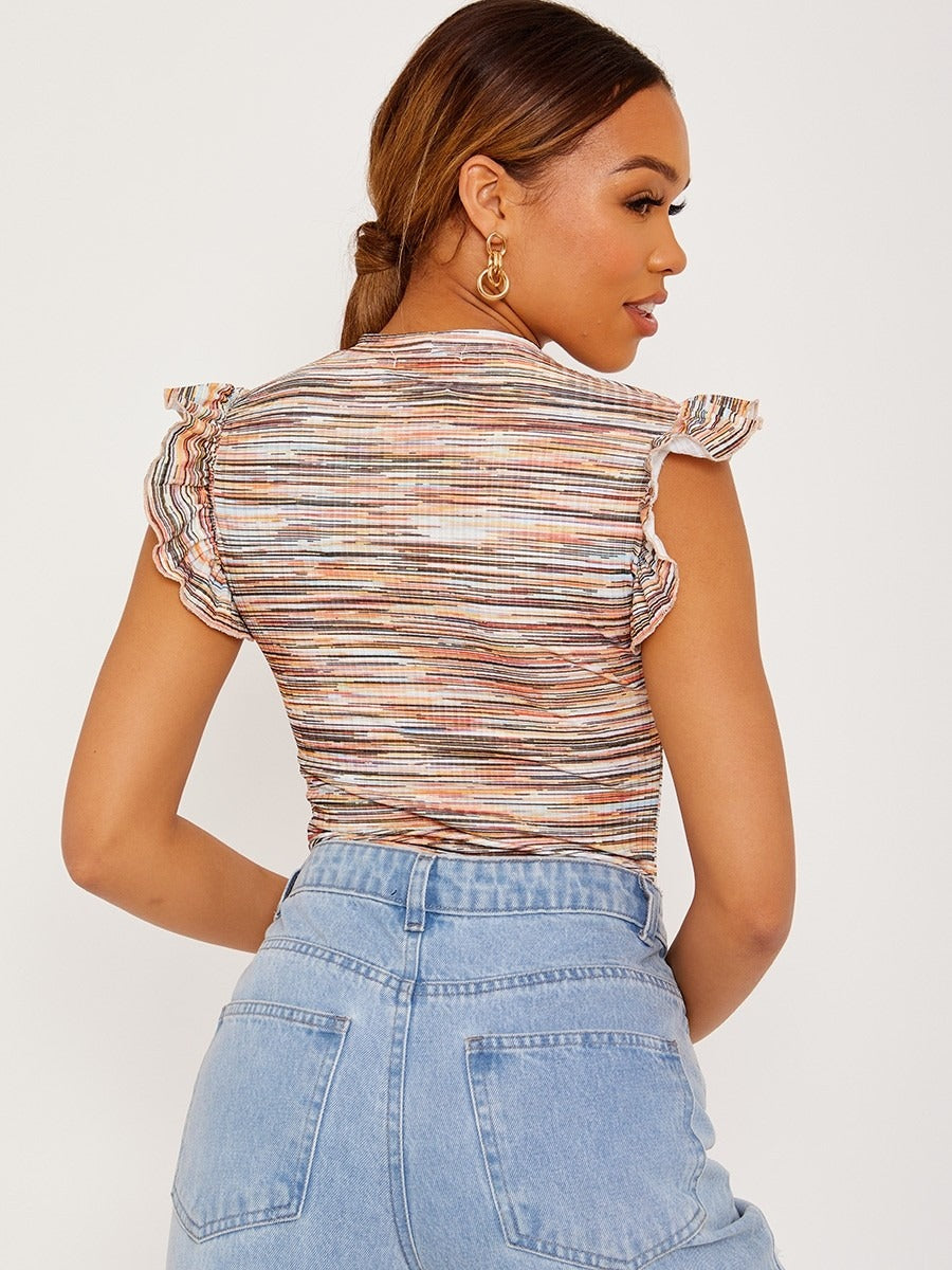 Orange Multi Coloured Ribbed Bodysuit - Ryleigh - Storm Desire