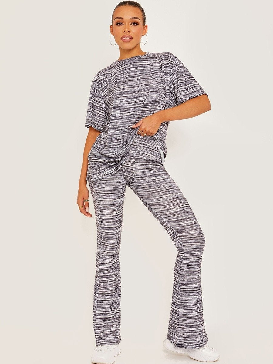 Grey Multi Oversized Top & Flared Trouser Set - Kehlani - Storm Desire