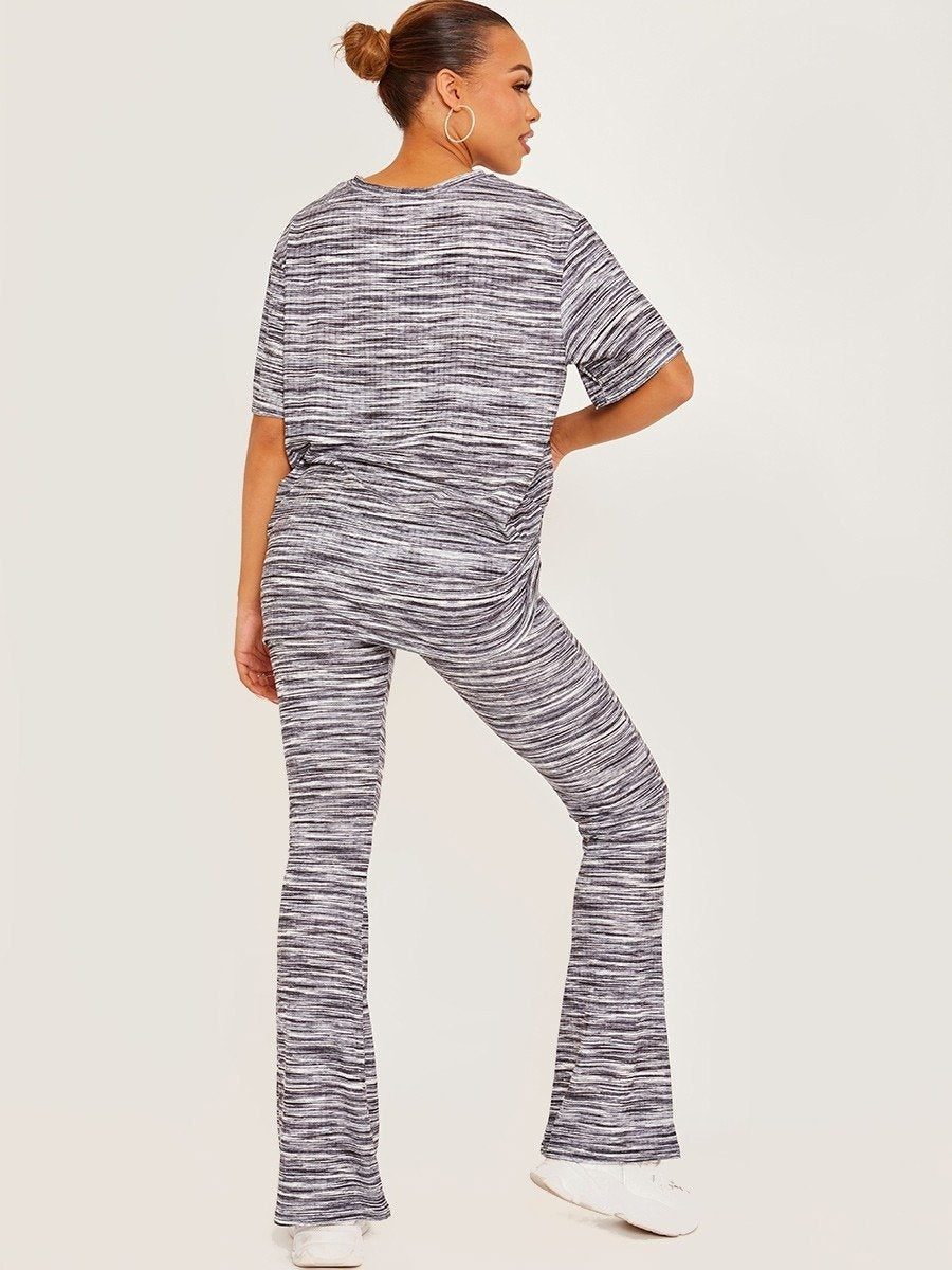 Grey Multi Oversized Top & Flared Trouser Set - Kehlani - Storm Desire