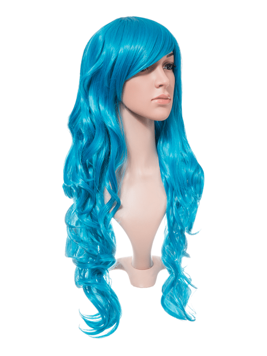 Neon Blue Long Curly Party Wig - Storm Desire
