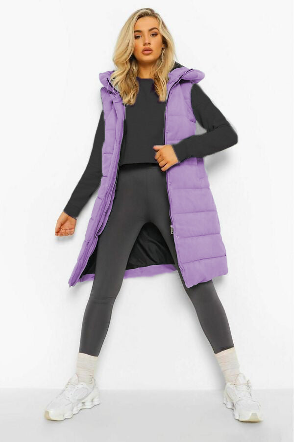Lilac Longline Padded Hooded Gilet - Jayla - Storm Desire