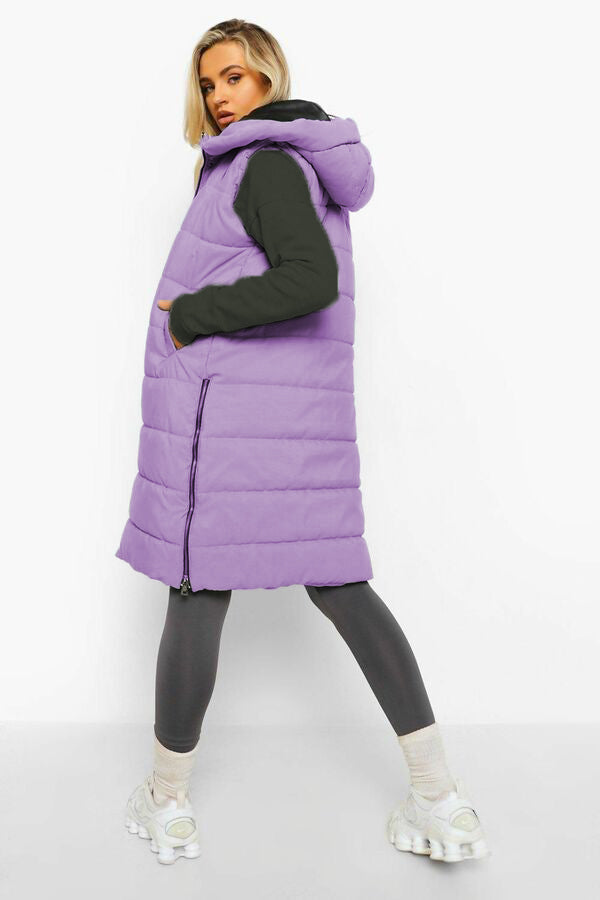Lilac Longline Padded Hooded Gilet - Jayla - Storm Desire