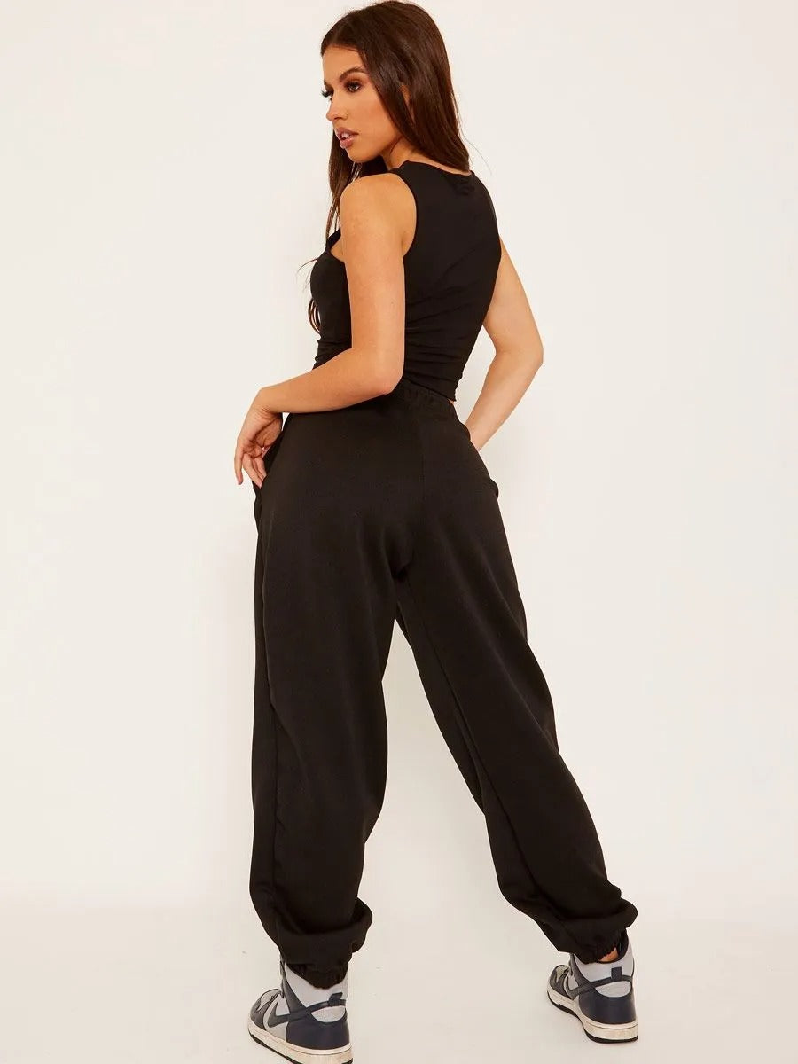 Black Casual Oversize Joggers Loungewear - Gloria - Storm Desire