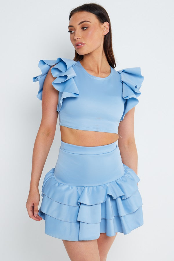 Blue Two Piece Top Frill & Rara Skirt Set - Sophie - Storm Desire