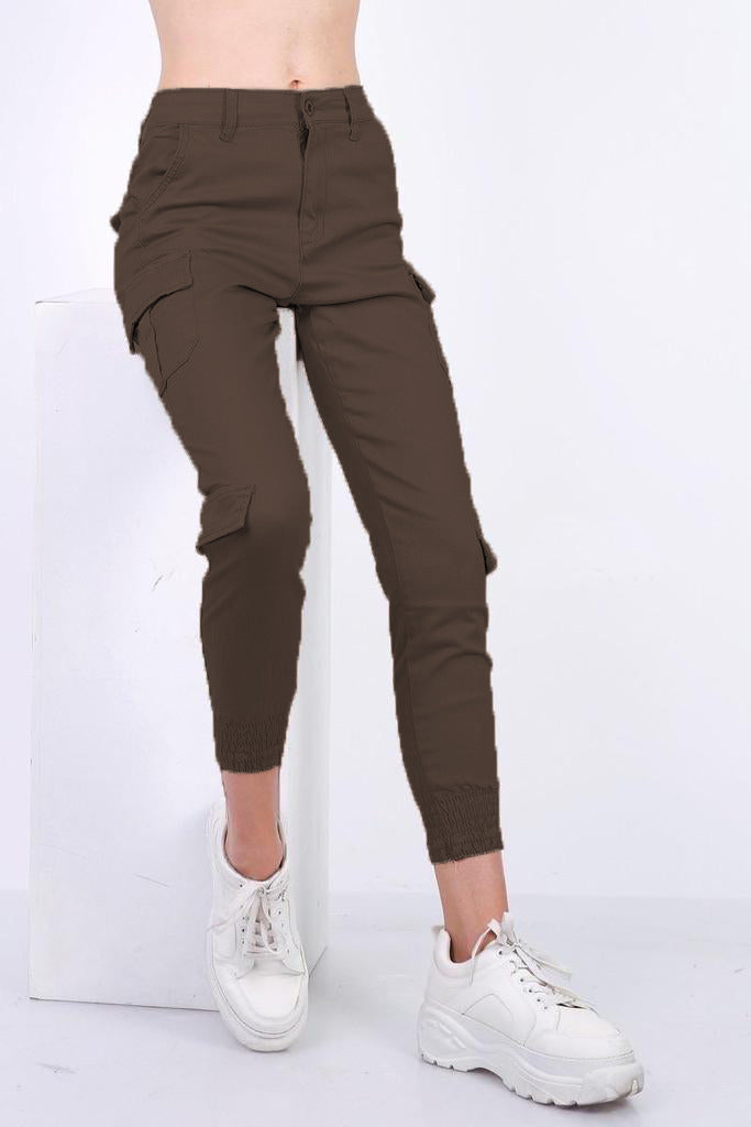 Brown Cuffed Hem Cargo Trousers - Anya - Storm Desire