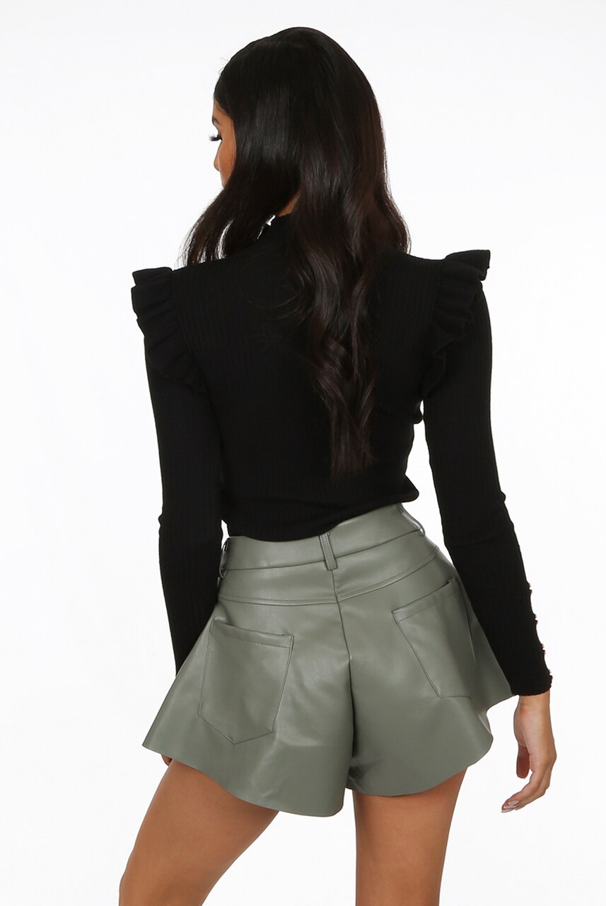 Black Gold Button Frill Ribbed Jumper - Arya - Storm Desire