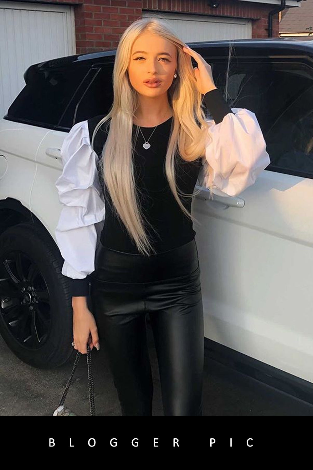 Black Oversize White Puff Sleeve Ribbed Top - Courtney - Storm Desire