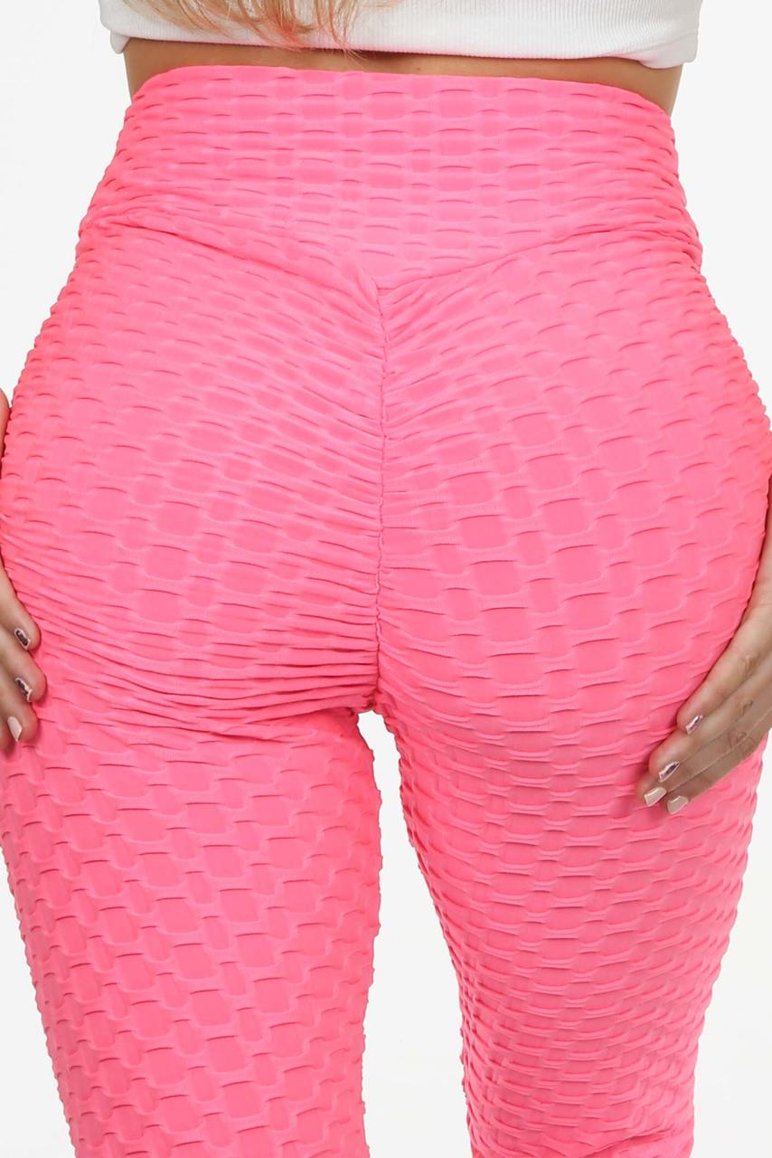 Neon Pink Ruched Textured Active leggings - Daniella - Storm Desire