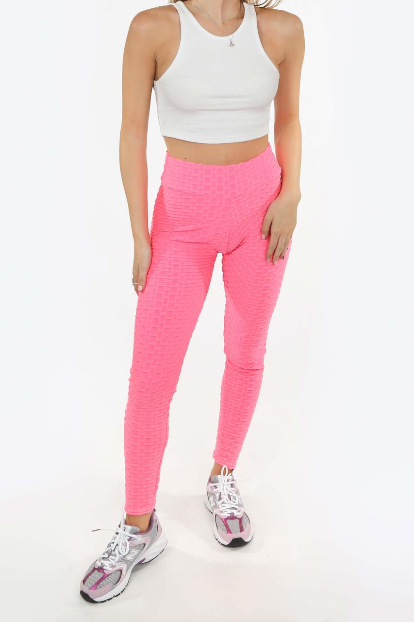 Neon Pink Ruched Textured Active leggings - Daniella - Storm Desire