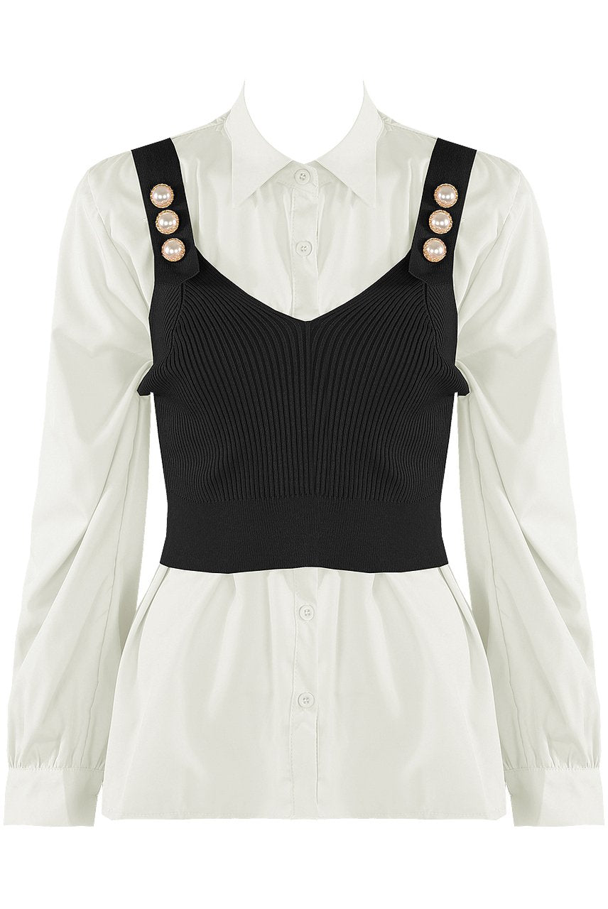 Black White Two Piece Ribbed Crop Shirt - Palmer - Storm Desire